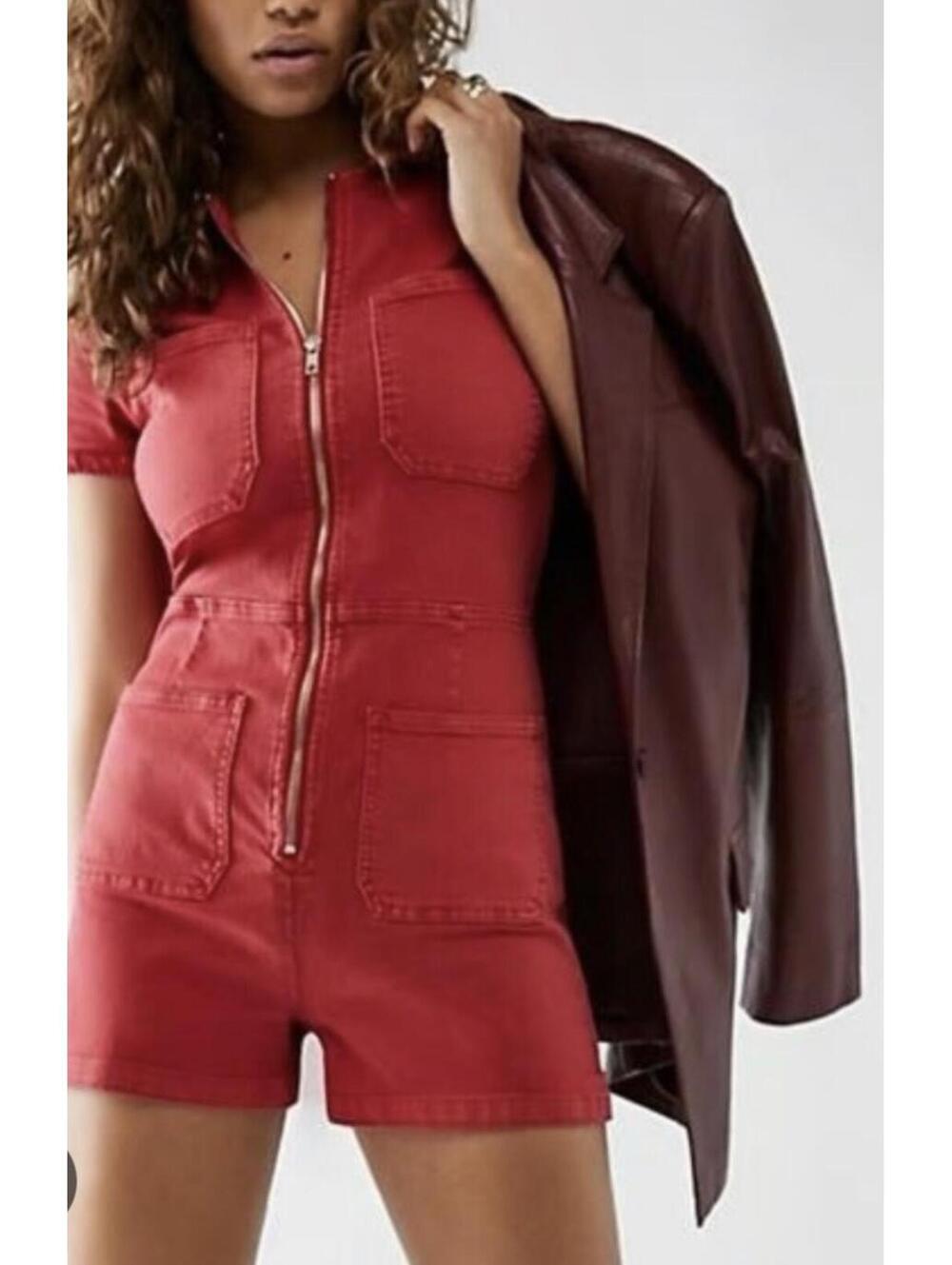 Free People Crvy Formula One Lennox Denim Zip Up Shorts Romper - Women's 16 NWT